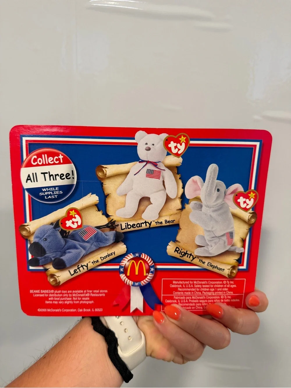 Ty Beanie Babies Patriotic Set - Patriotic Bear, Blue Whale, Gray Elephant